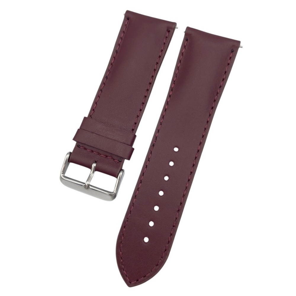 26 mm Bombeli Düz Bordo Deri Saat Kordonu